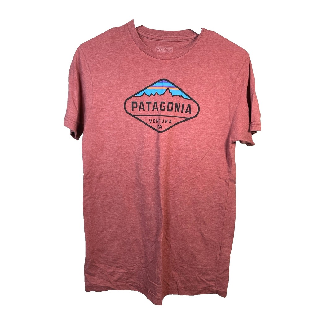 Patagonia Men's Graphic Tee Tshirt Logo‎ Maroon Small Slim Fit Gorpcore HIking